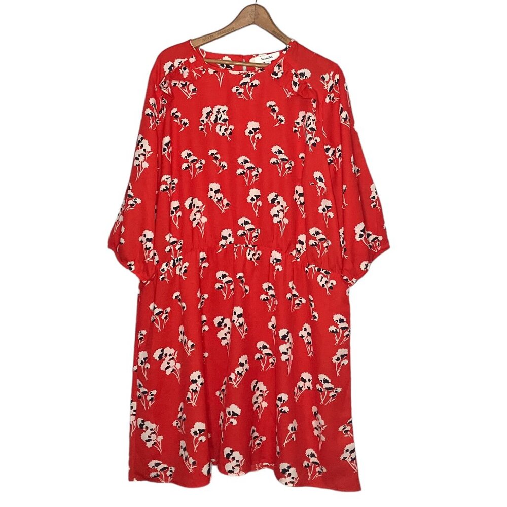 Simply Be‎ US 22 UK 26 Red Ruffle Floral 3/4 Sleeve Chiffon Dress ASOS Plus